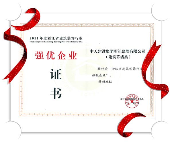 中天幕墻再獲“浙江省建筑裝飾行業(yè)強(qiáng)優(yōu)企業(yè)”榮譽(yù)稱(chēng)號(hào)